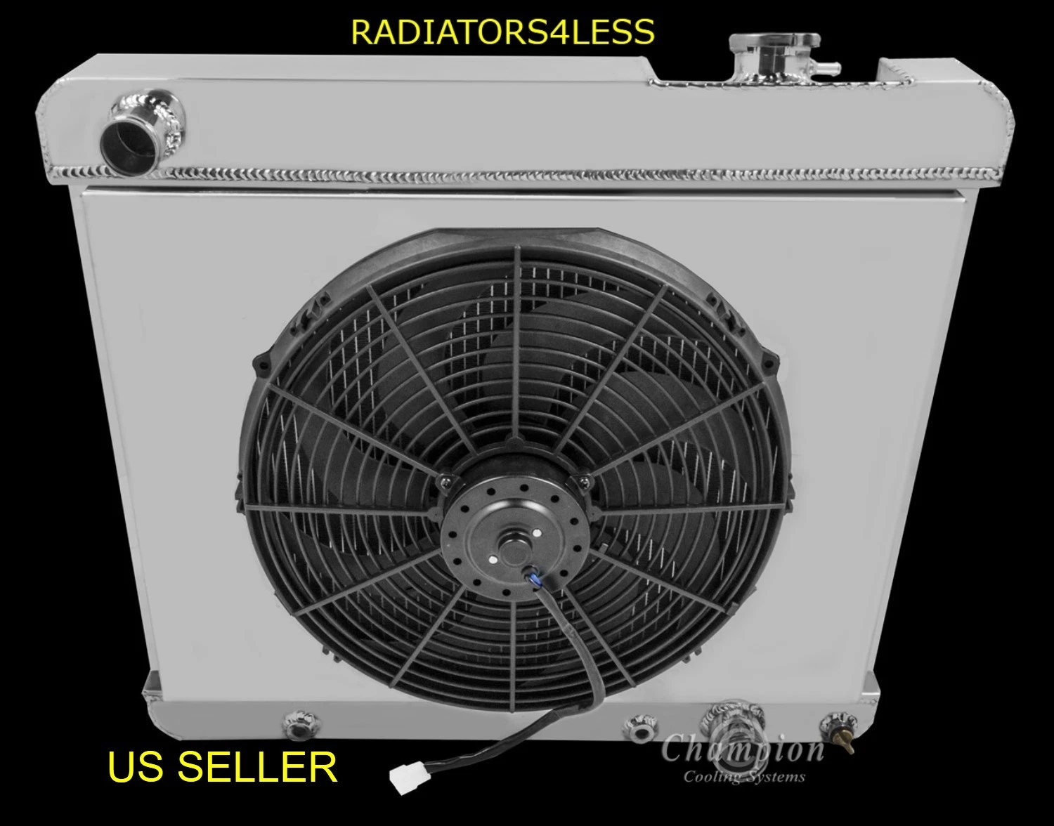 Premium CHAMPION 3 ROW ALUMINUM RADIATOR SHROUD & 16\" FAN 63 64 65 66 CHEVY TRUCK C10