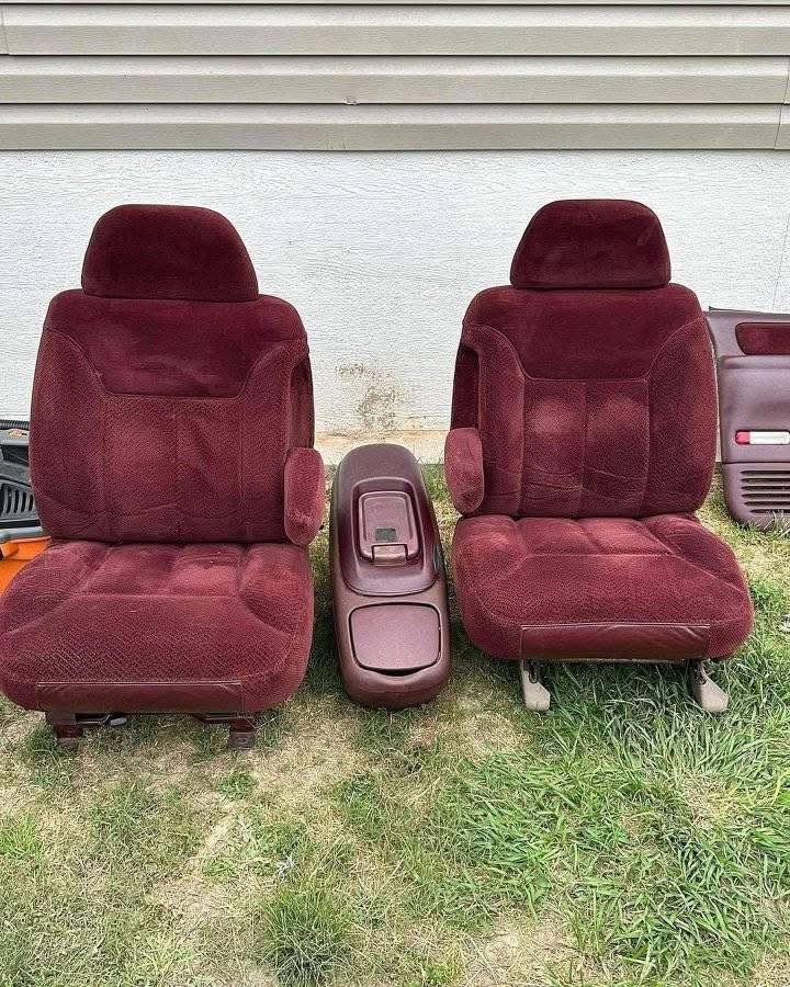 OEM Premium 8/10 Condition Burgundy Velour Interior Package: Bucket Seats, Console, & Door Panels (88-94 OBS)