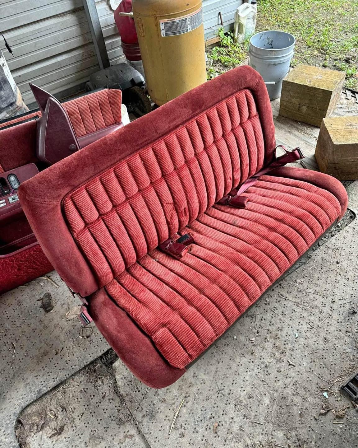 OEM Red/Maroon Split Bench Seat and Matching Door Panel Set - 1988-1998 Chevy/GMC OBS Truck (Regular/Extended Cab)