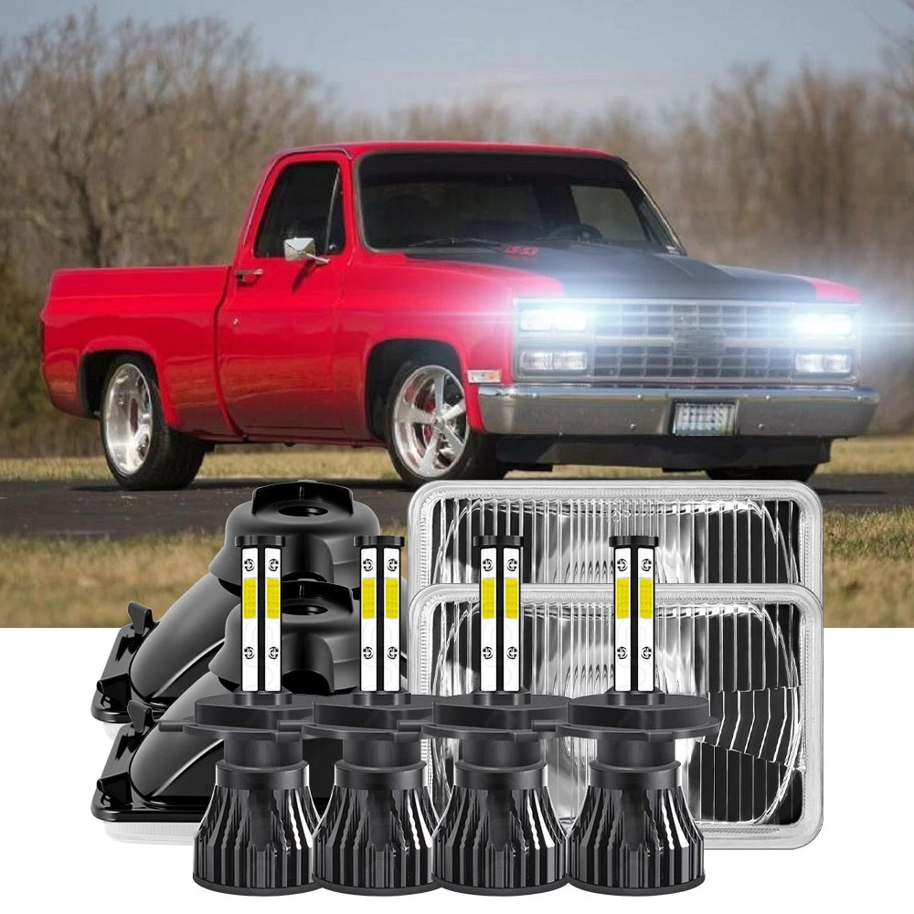 4PCS 4x6" DRL LED Headlights For Chevy C10 1981 1982 1983 1984 1985 1986 Trucks