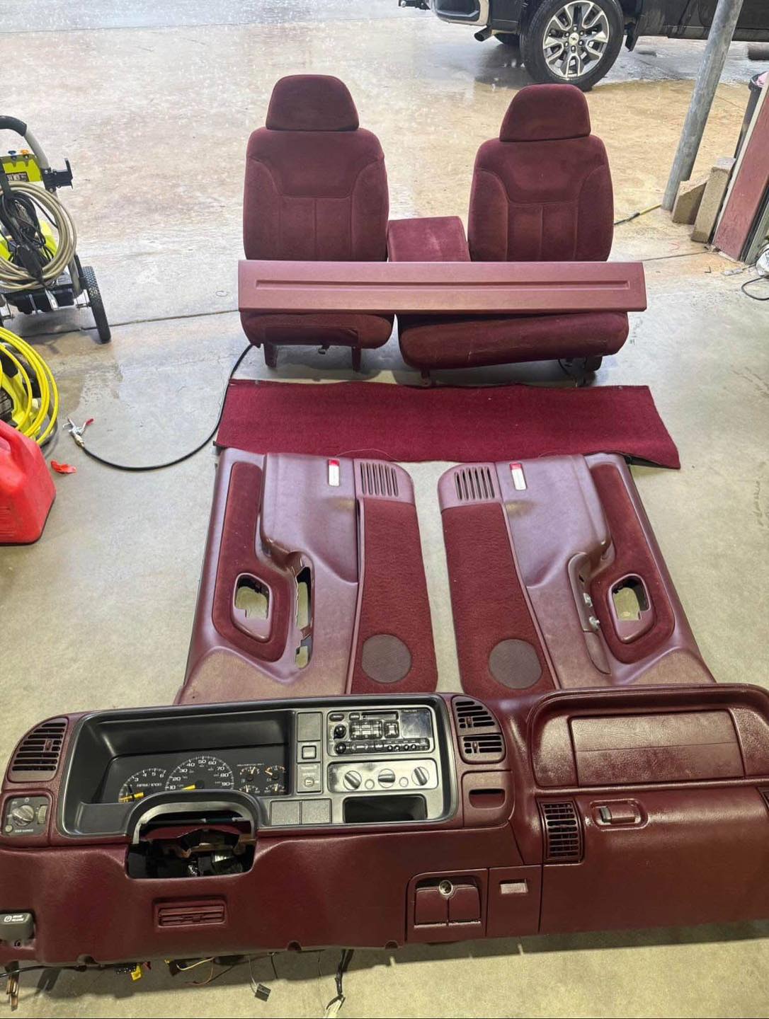 Complete Maroon/Burgundy Interior Swap Package (Dash, Buckets/Console, Door Panels) - 95-98 Chevy/GMC OBS